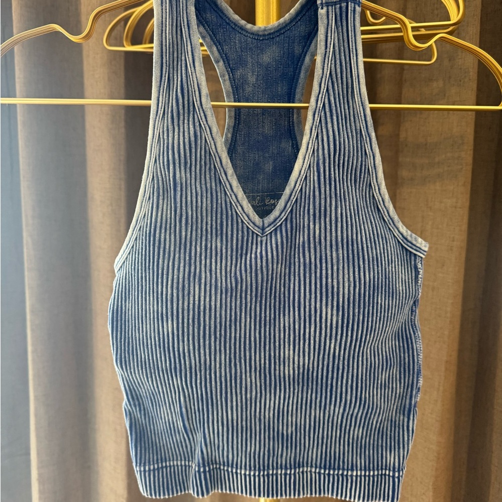 Kali Rose Blue ribbed cropped tank